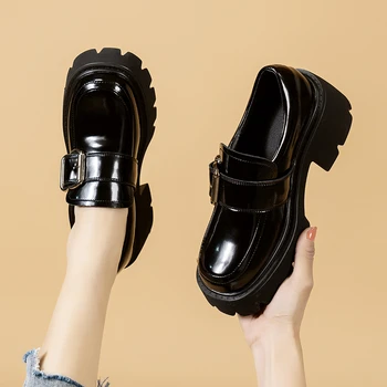 Byt na Platforme Ležérne Topánky na Jar Jeseň Ženy Oxford Topánky Čierne šnurovacie Kožené Topánky Šitie Kolo Prst Zapatos Mujer