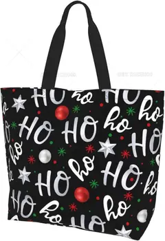 Ho Ho Ho Santa Claus, Vianočné Snowflake Ženy Tote Taška Veľká Taška cez Rameno Hornej Rukoväti Kabelky pre Nakupovanie, Telocvični, v Práci