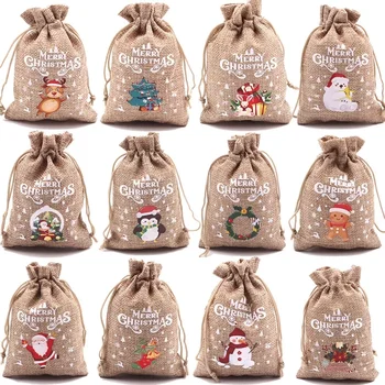 Jednoduchý Vianočný darček vrece Cukroví občerstvenie skladovanie malých látkové taška Krásny Vianočný darček malé látkové taška