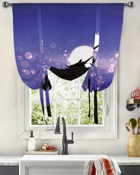 Mesiac Fialová Cartoon Fantasy Okno Opony Zviazať Závesy pre Kuchyňa Obývacia Izba Nastaviteľná Tyč Vrecku Závesy