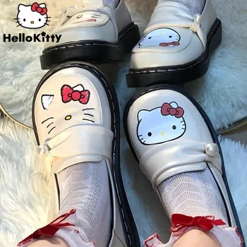 Sanrio Hello Kitty Roztomilý Kožené Topánky Y2k Dievčatá Nové Jk Jednotné Kolo Prst Lolita Topánky Japonský Štýl, Módne Topánky Pre Ženy